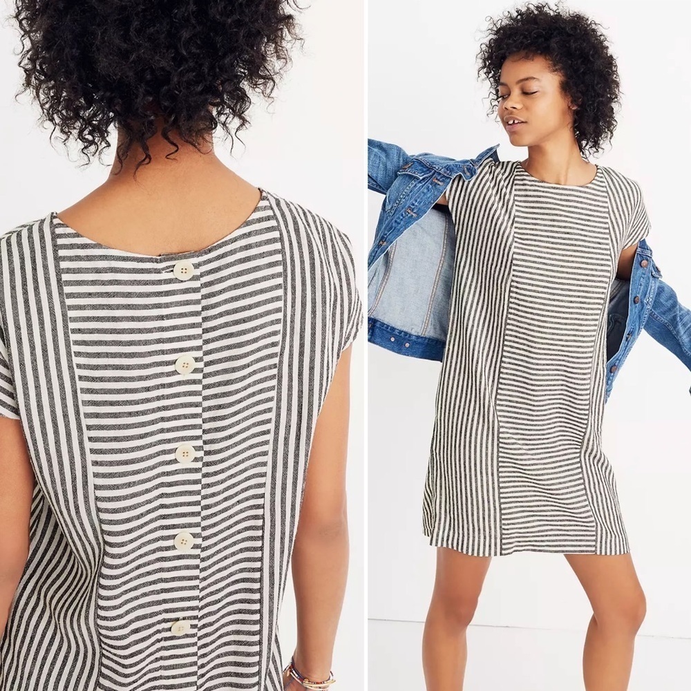 Mini Dress MADEWELL Stripe-Play Button-Back Tee Linen xsmall style g5305 (6869)